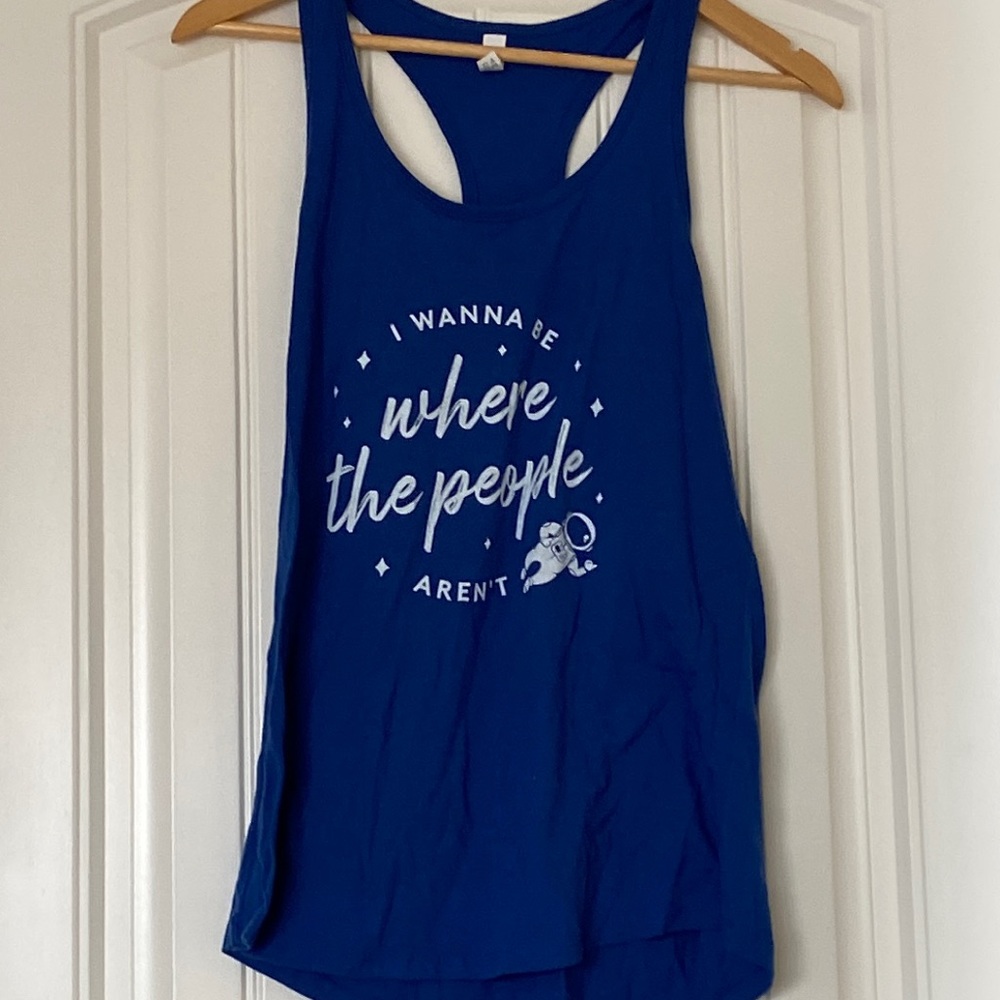 Women’s blue Next Level racer back tank top size XL